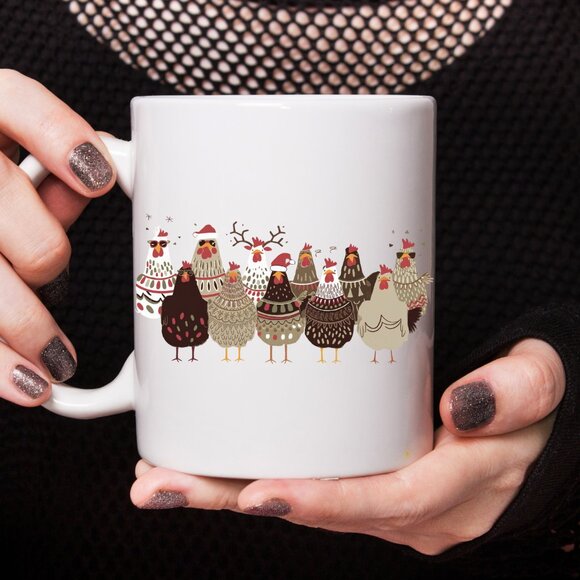 ๐ Festive Chicken Parade 11 oz White Mug - Funny Holiday Coffee Mug - Picture 2 of 4